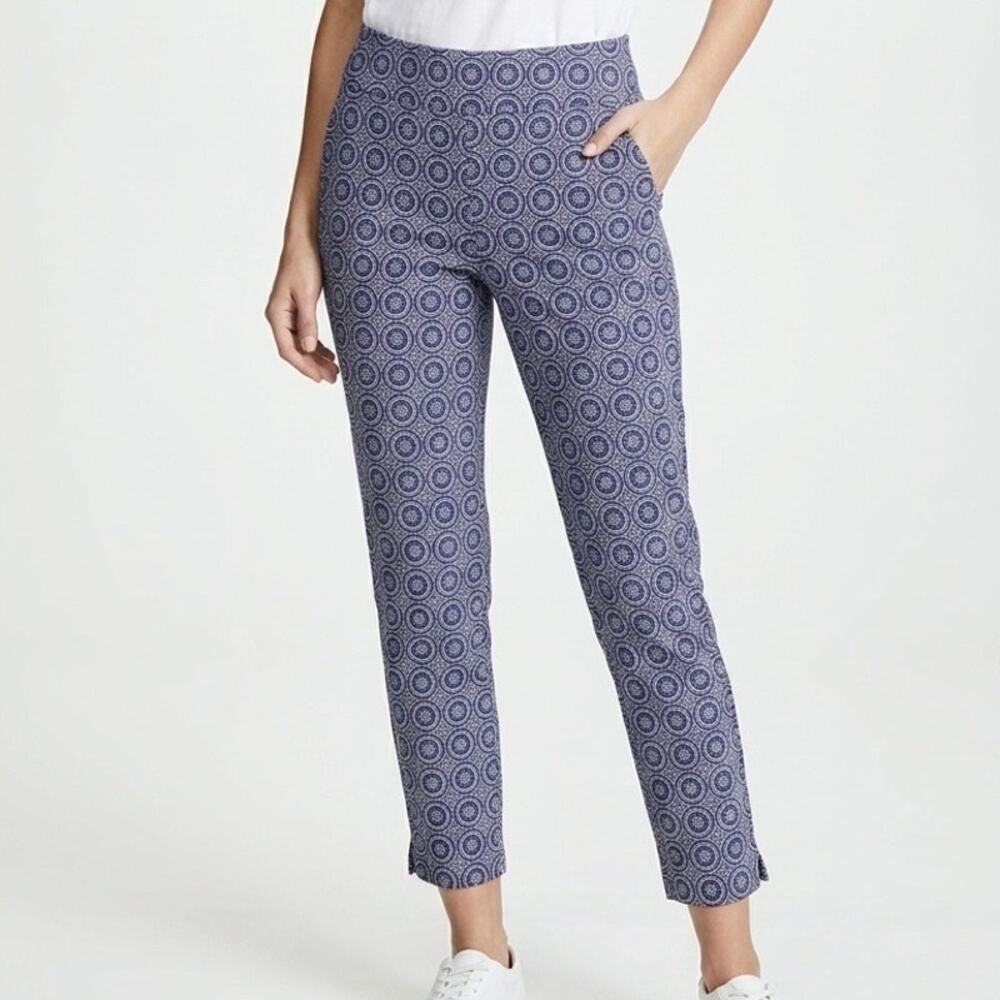 Melissa Paige Womens Pants S Petite Blue Geometric Print Stretch Pull On Trouser